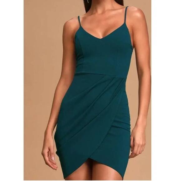Lulu’s Forever Your Girl teal blue bodycon dress size large mini dress - Picture 1 of 8